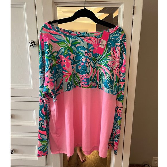 Lilly Pulitzer Finn Top Turquoise Oasis Golden Hour NEW NWT XXL - Picture 1 of 2